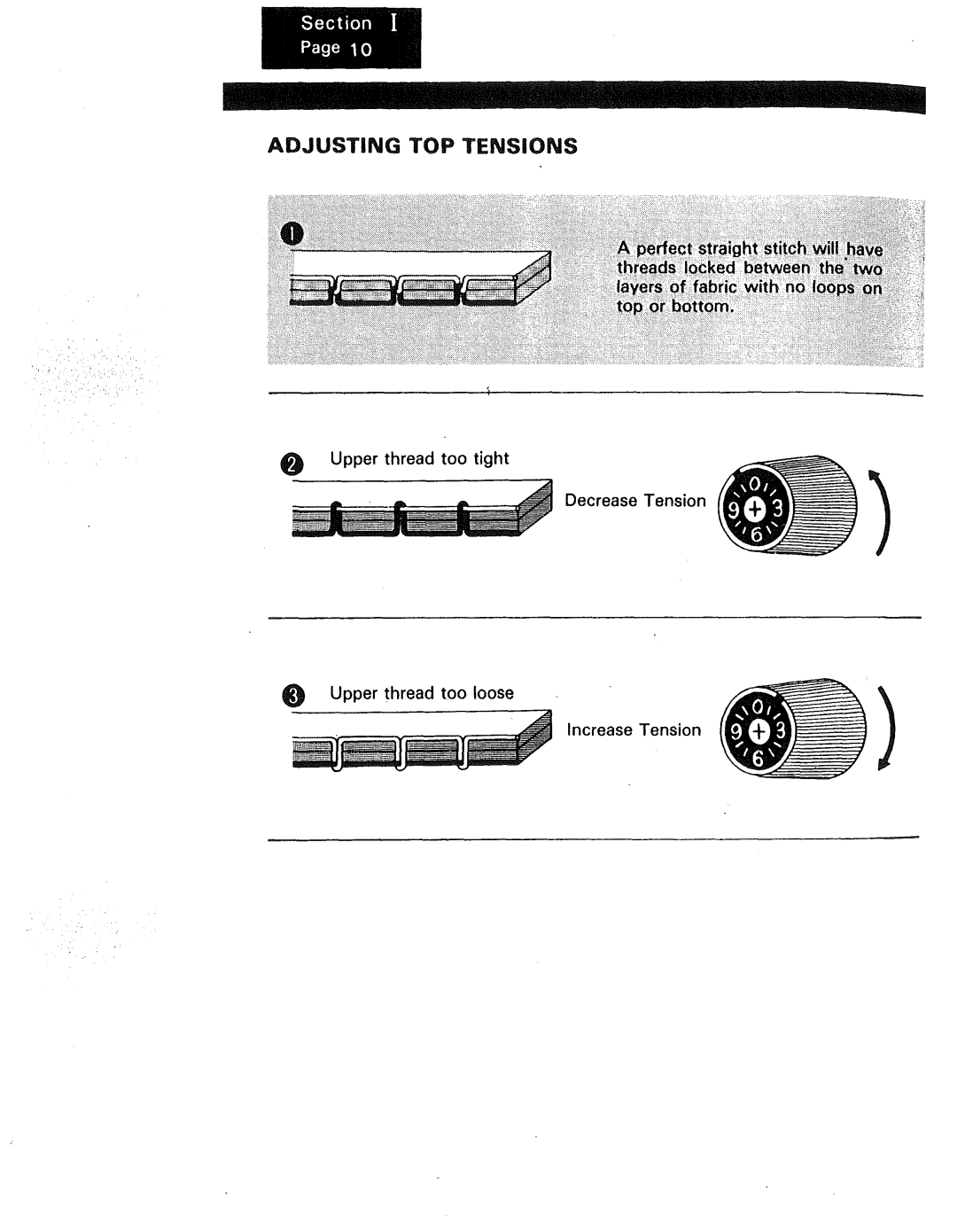 Kenmore 1250, 1230, 1240 manual Adjusting TOP Tensions, Decrease Tension 