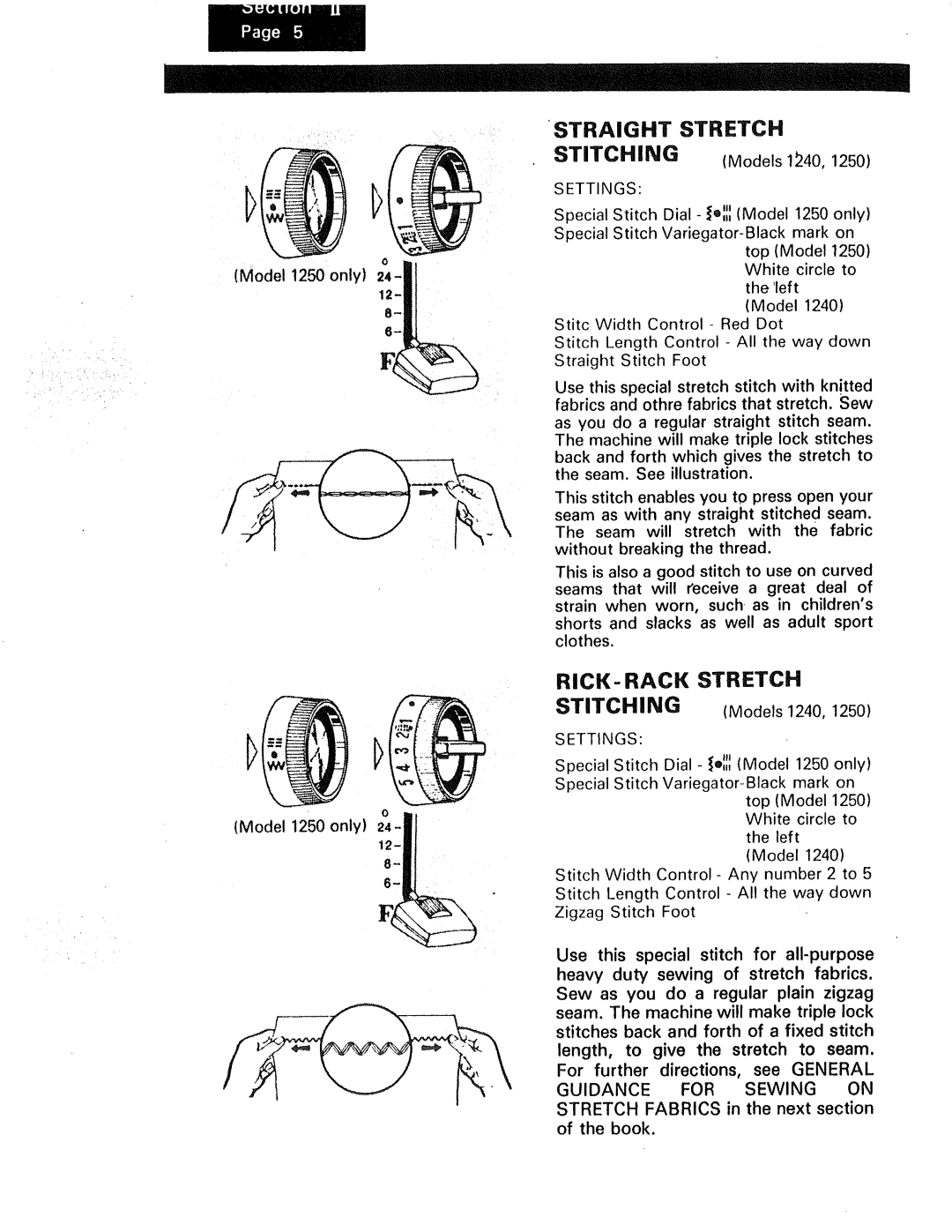 Kenmore 1250, 1230, 1240 manual Straight Stretch, RICK- Rack Stretch 