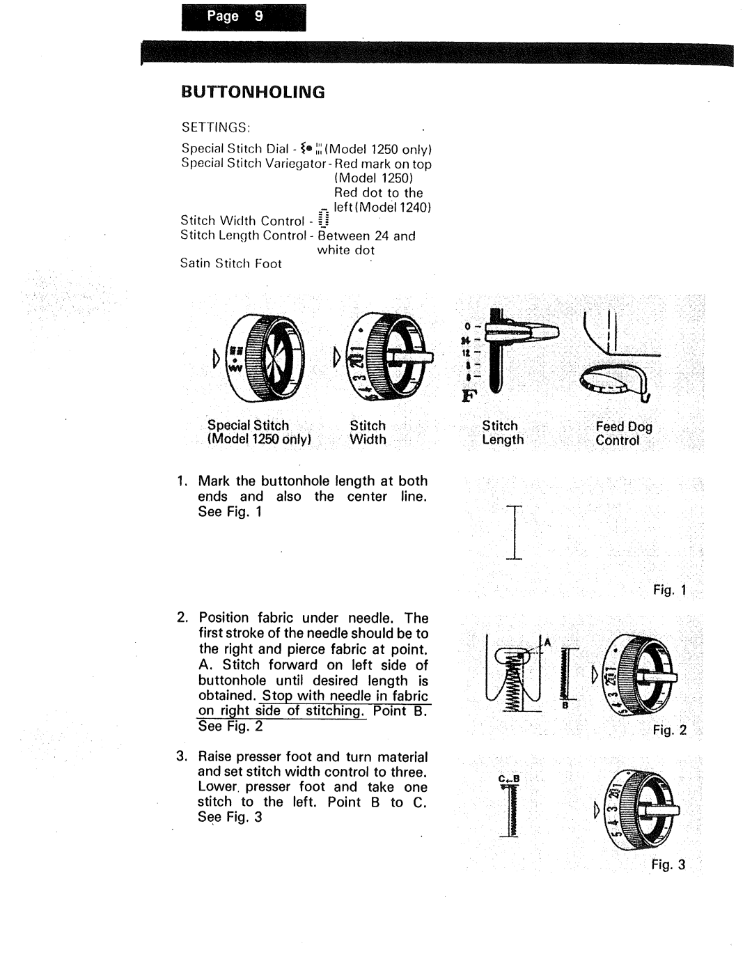 Kenmore 1230, 1240, 1250 manual Buttonholing 