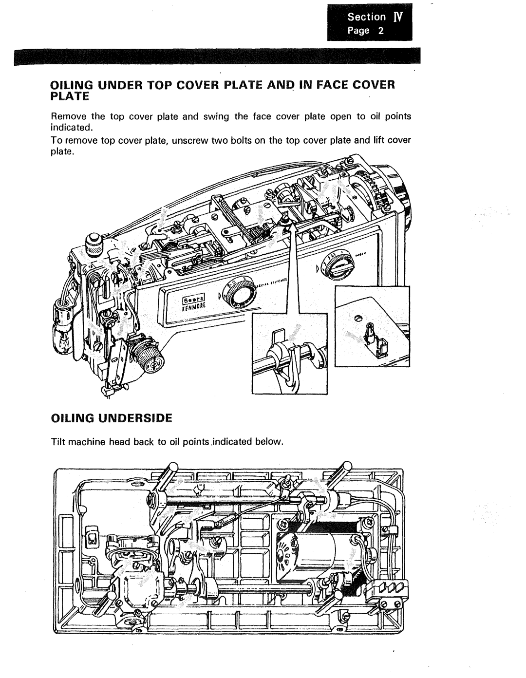 Kenmore 1250, 1230, 1240 manual Oiling Underside, Oiling Under TOP Cover Plate and in Face Cover Plate 