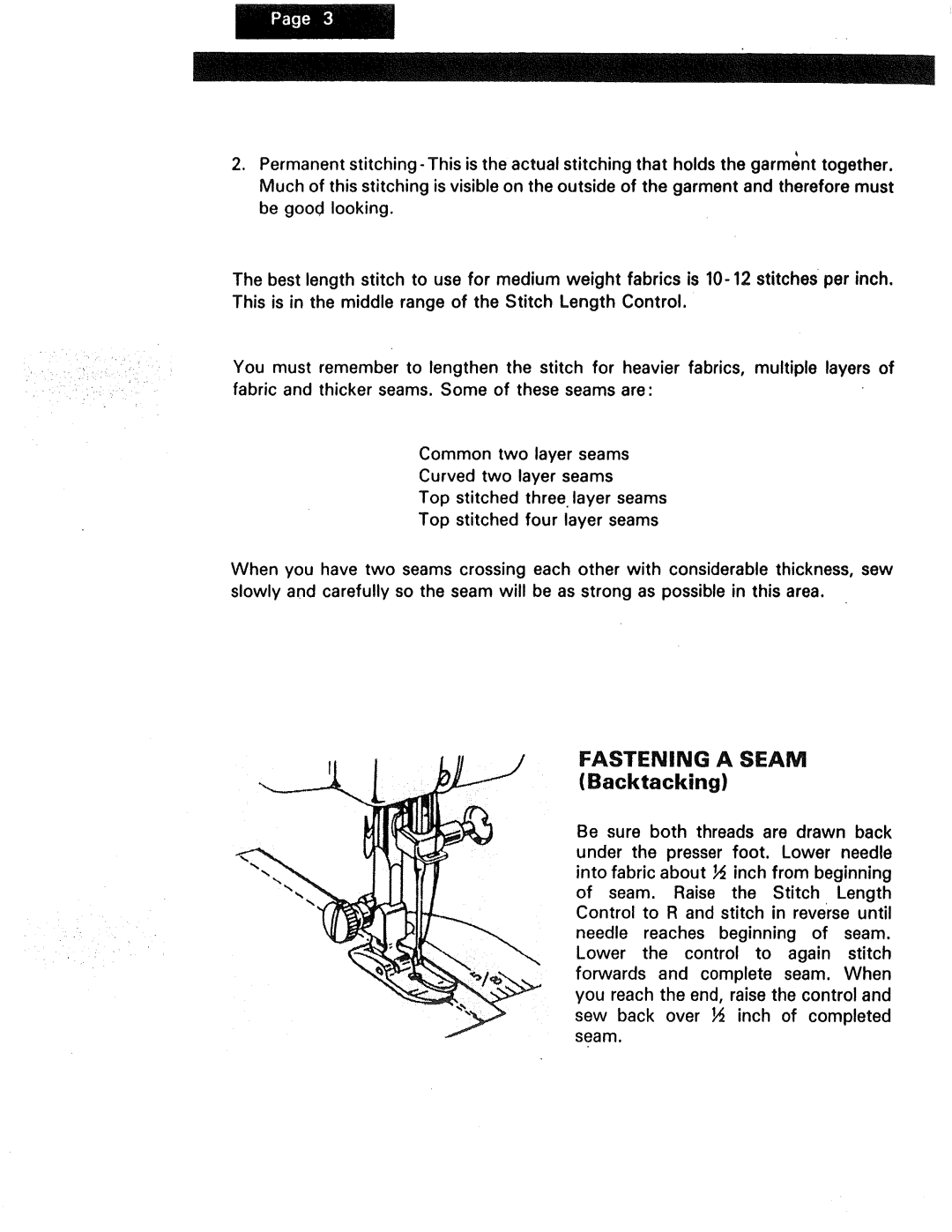 Kenmore 1230, 1240, 1250 manual FASTENING A SEAM Backtacking 