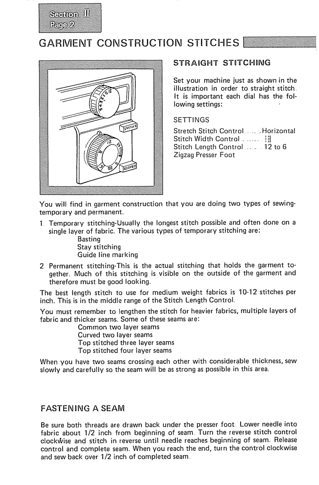 Kenmore 1232 manual Garment Constructoon Stitches 