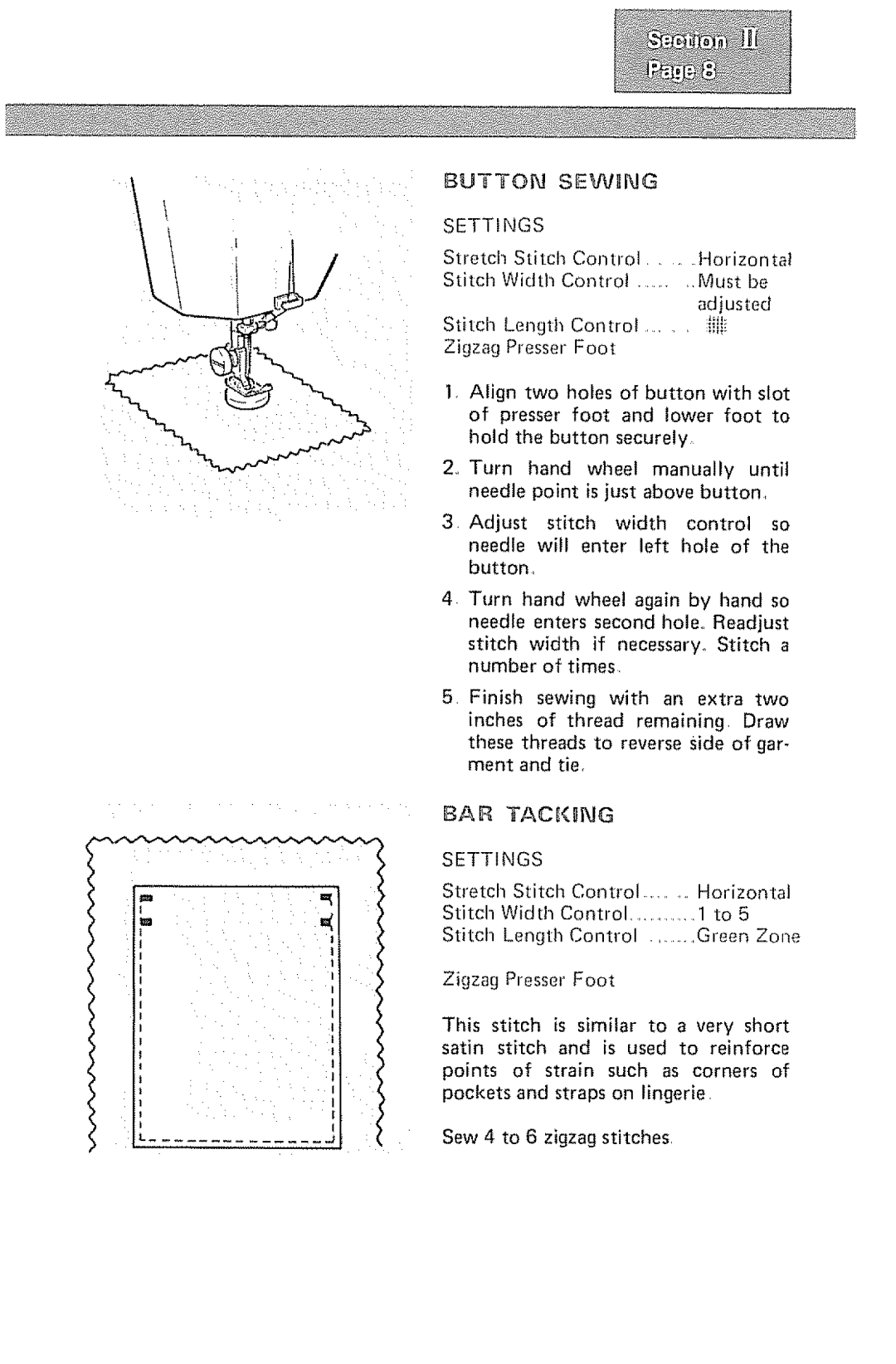 Kenmore 1232 manual Button Sewing Settings 