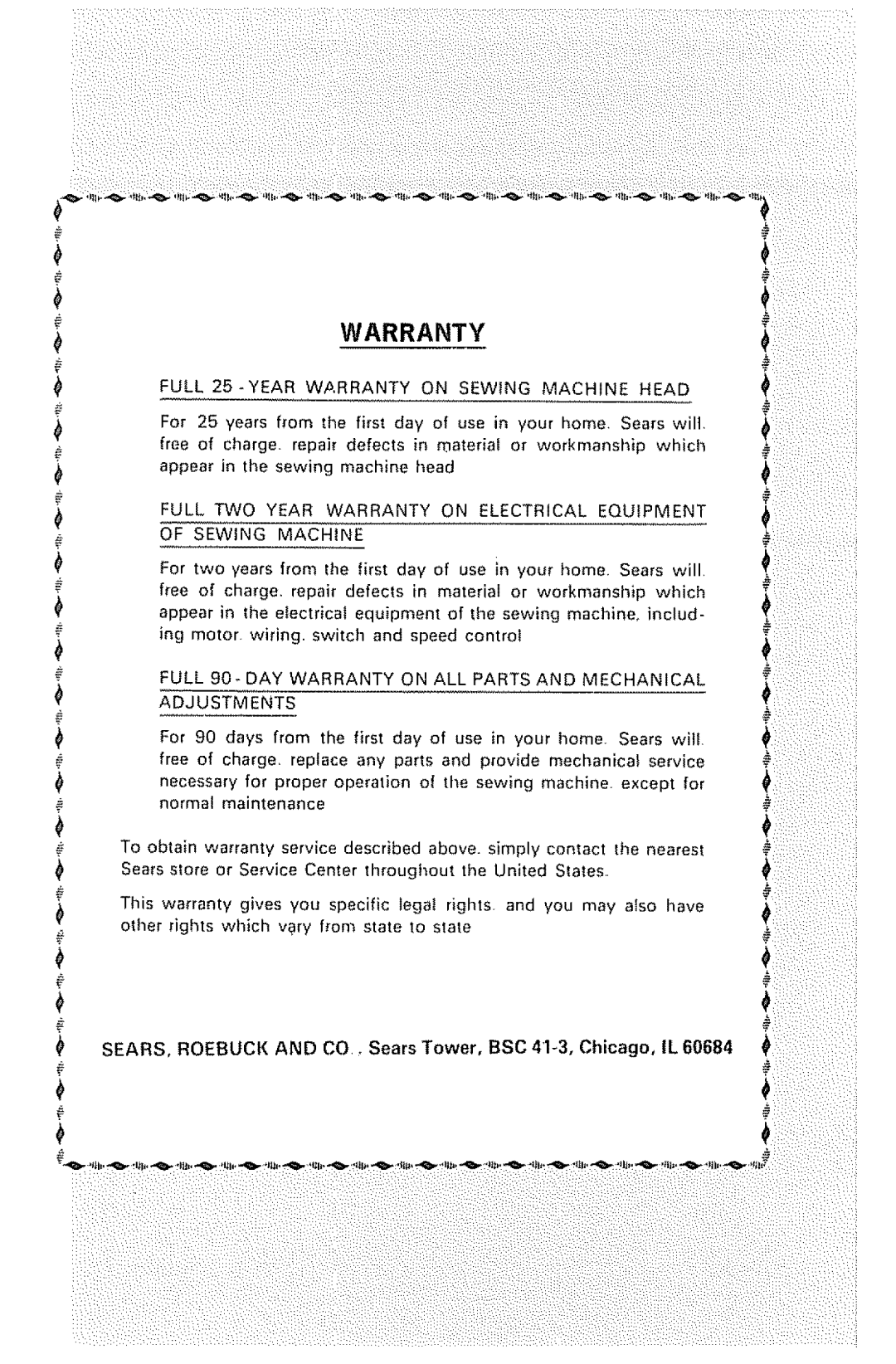 Kenmore 1232 manual Warranty 