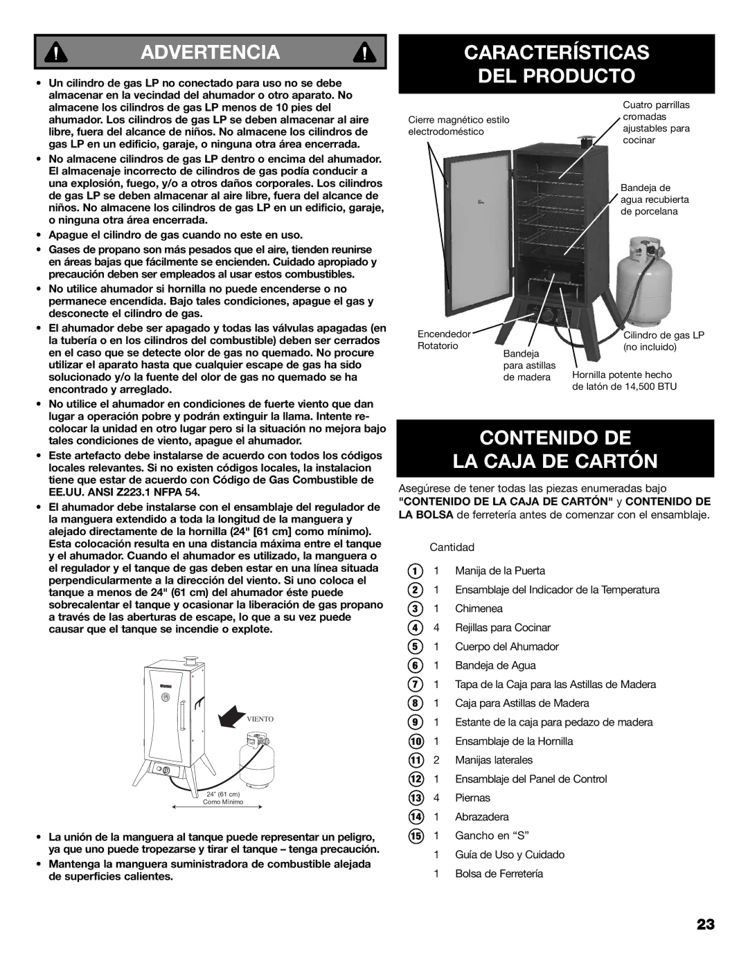 Kenmore 125.15884801 owner manual Características DEL Producto, Contenido DE LA Caja DE Cartón 