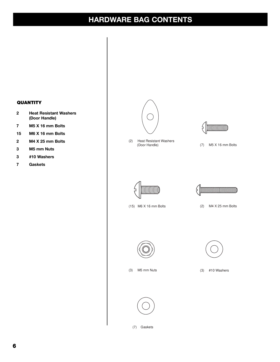 Kenmore 125.15884801 owner manual Hardware BAG Contents 