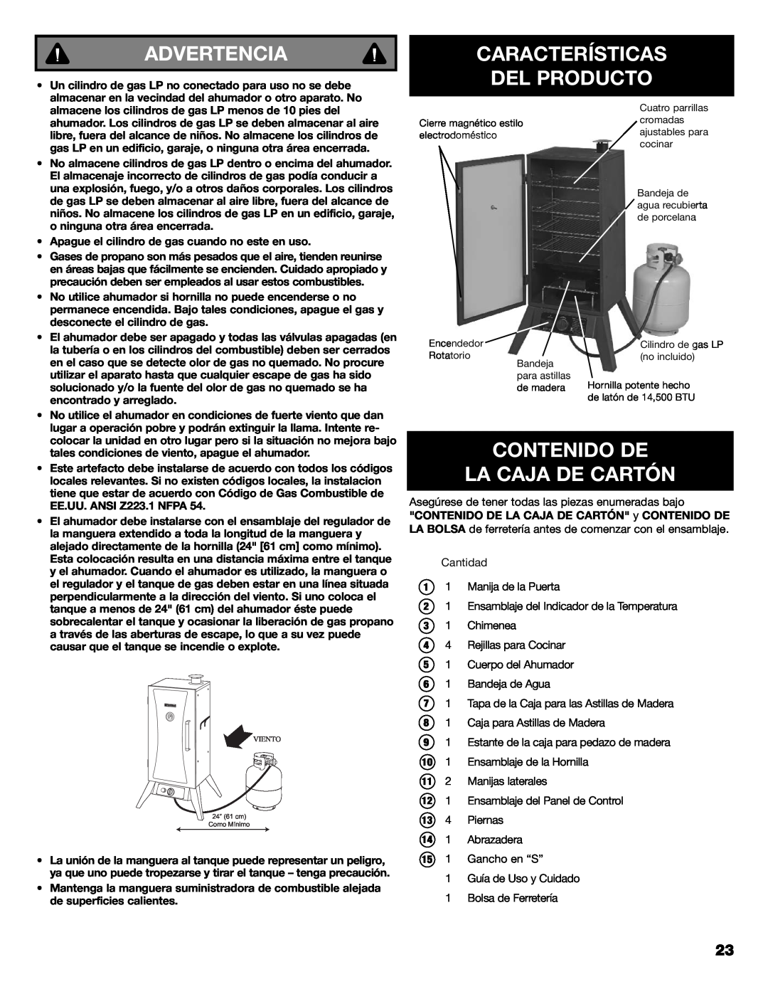 Kenmore 125.15884801 owner manual Características Del Producto, Contenido De La Caja De Cartón, Advertencia 