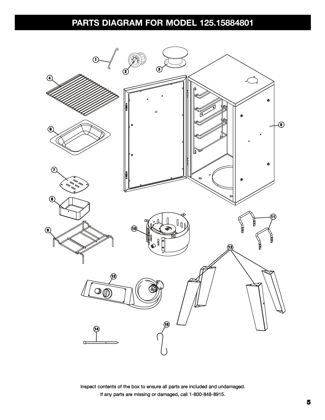 Kenmore 125.15884801 owner manual Parts Diagram For Model, If any parts are missing or damaged, call 