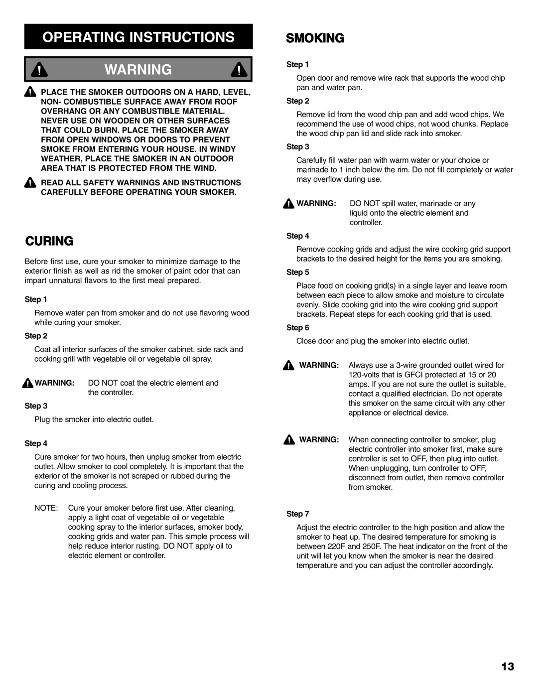 Kenmore 125.15885800 owner manual Operating Instructions, Curing 