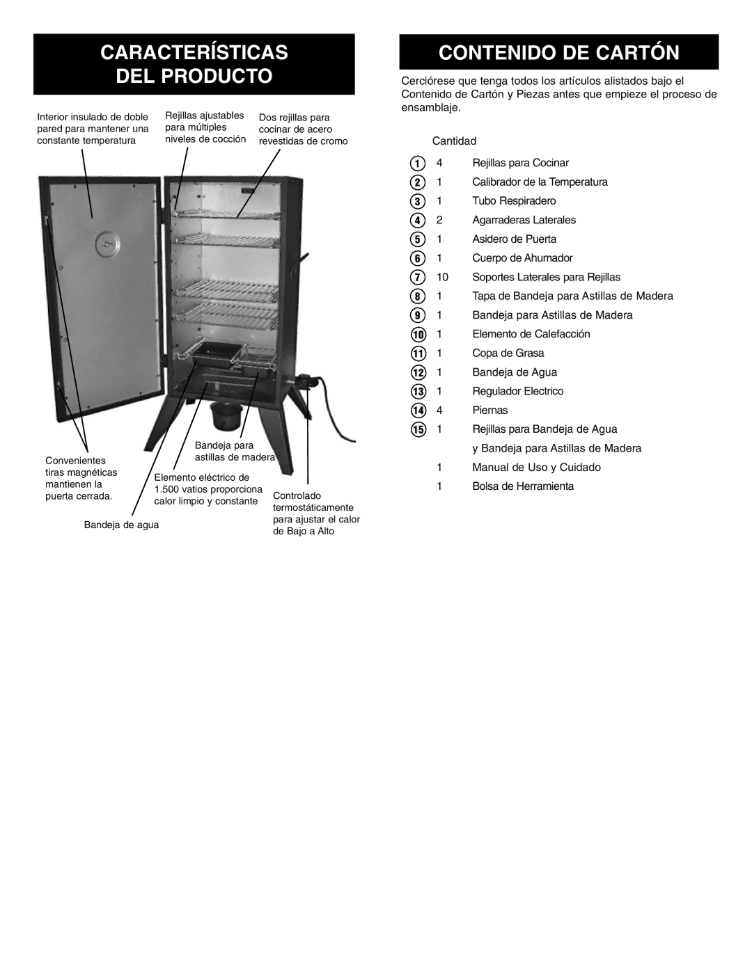 Kenmore 125.15885800 owner manual Características DEL Producto, Contenido DE Cartón 