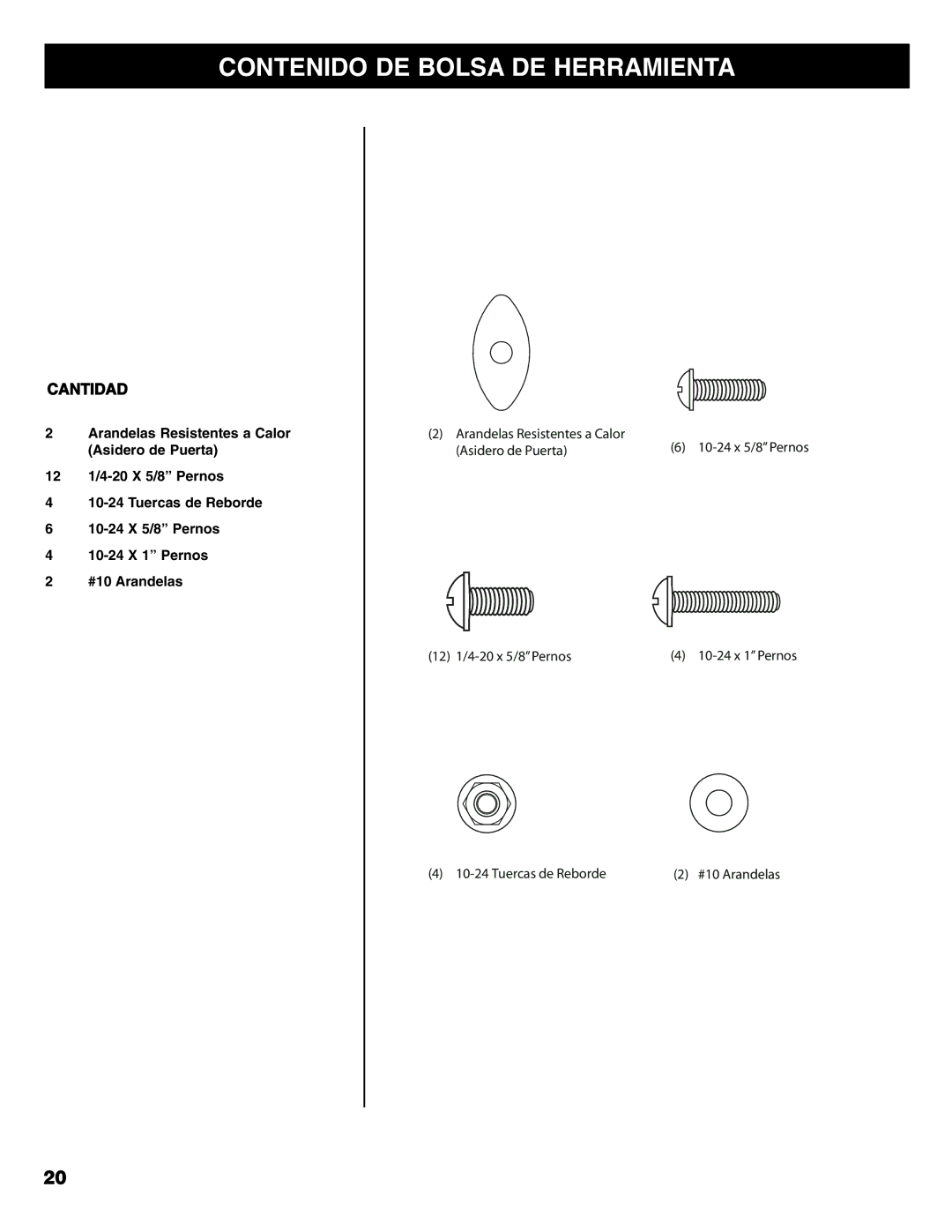 Kenmore 125.15885800 owner manual Contenido DE Bolsa DE Herramienta, Cantidad 