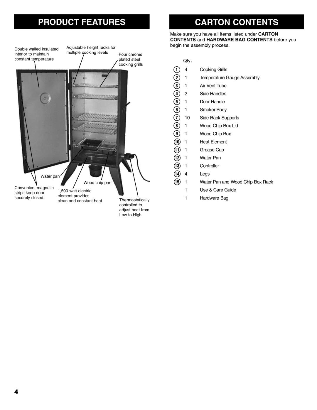 Kenmore 125.15885800 owner manual Product Features, Carton Contents 