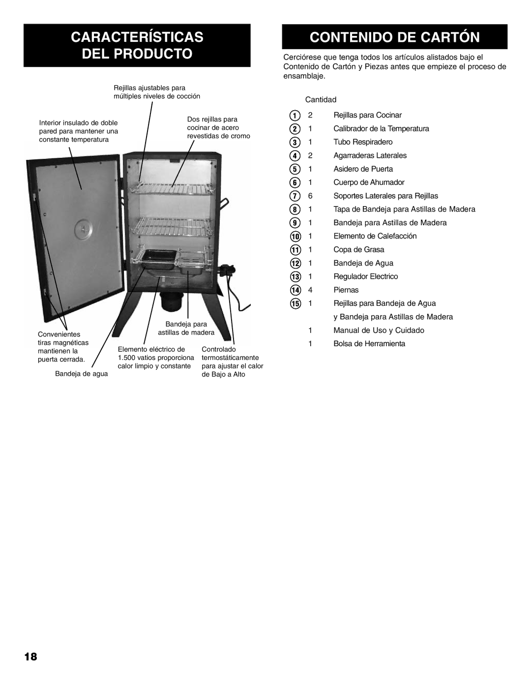 Kenmore 125.15887800 owner manual Características DEL Producto, Contenido DE Cartón 