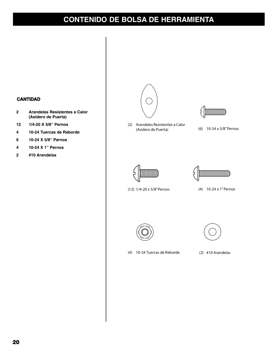 Kenmore 125.15887800 owner manual Contenido DE Bolsa DE Herramienta, Cantidad 