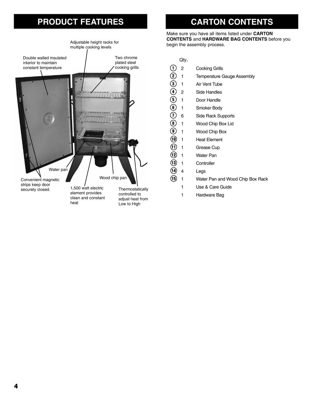 Kenmore 125.15887800 owner manual Product Features, Carton Contents 