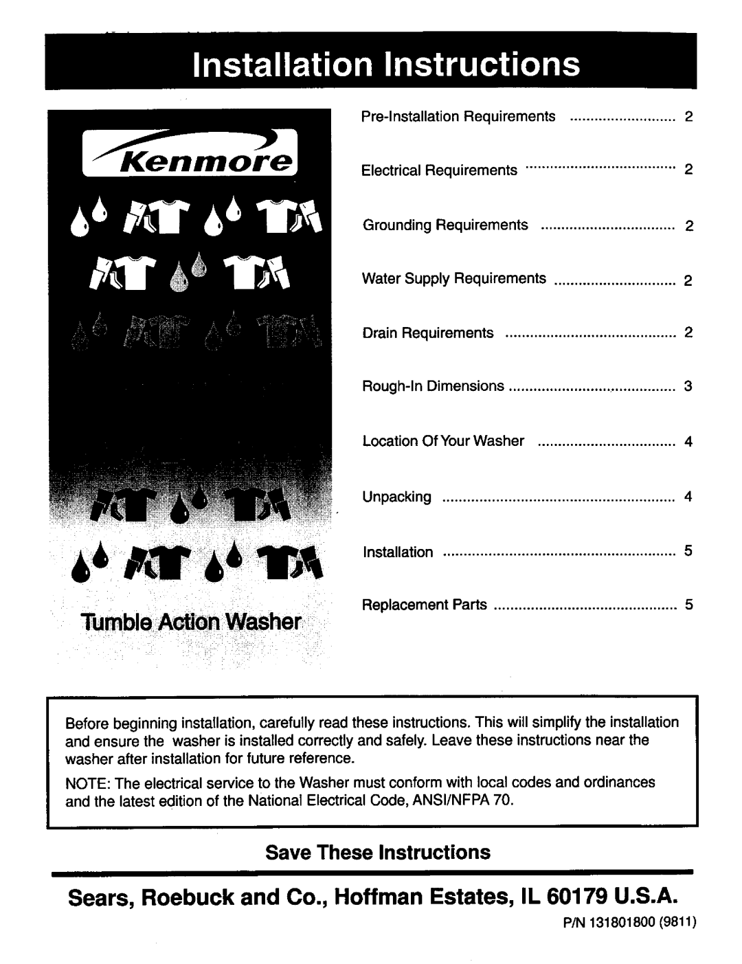 Kenmore 131801800 dimensions Kenmore 