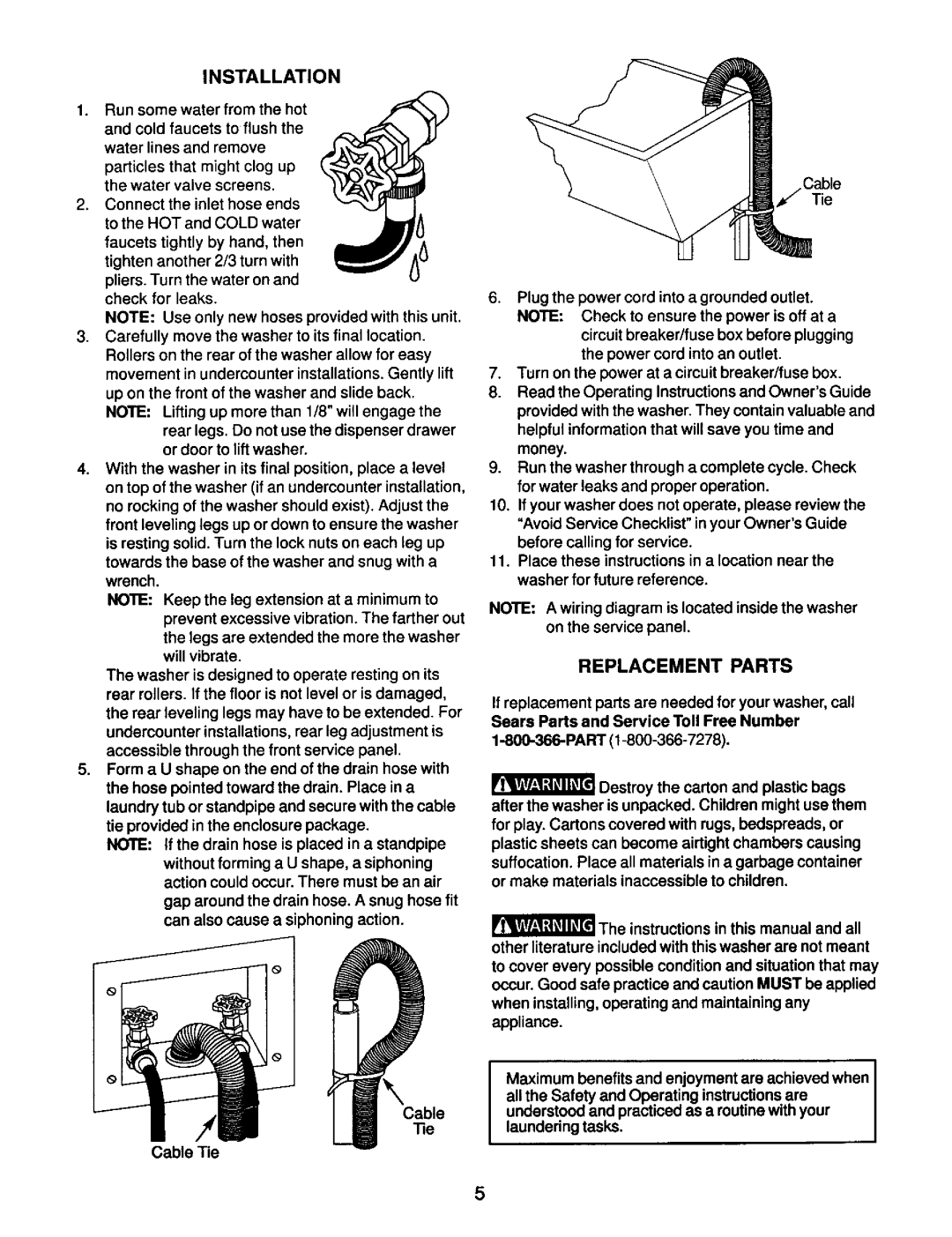 Kenmore 131801800 dimensions Installation, Replacement Parts 