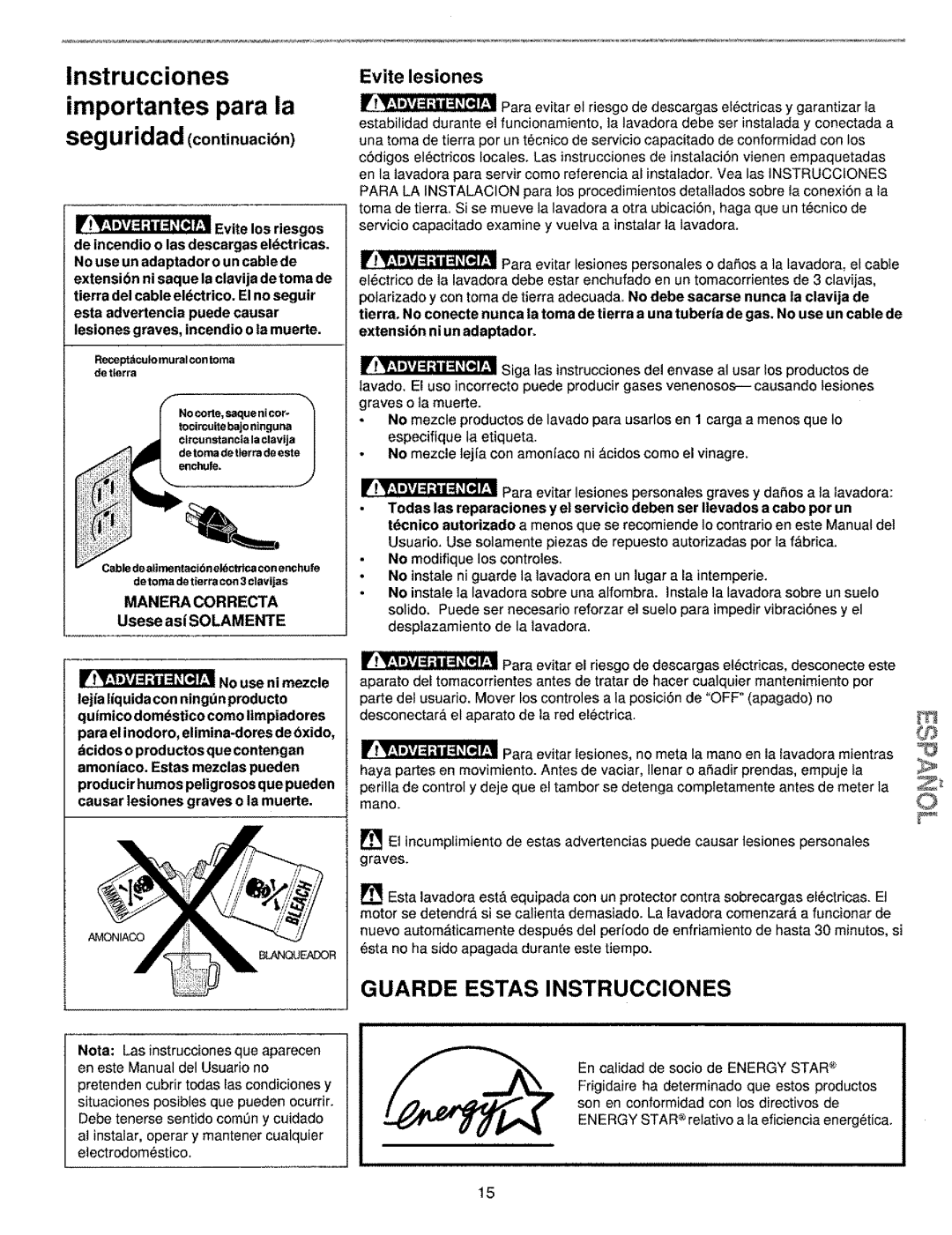 Kenmore 134190400 (0209) manual Instrucciones Importantes para la, Evite Lesiones, Manera Correcta 