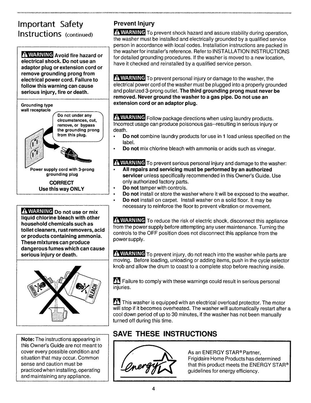 Kenmore 134190400 (0209) manual Important Safety Instructions, Do not underany, Omthis plug, j, Correct 