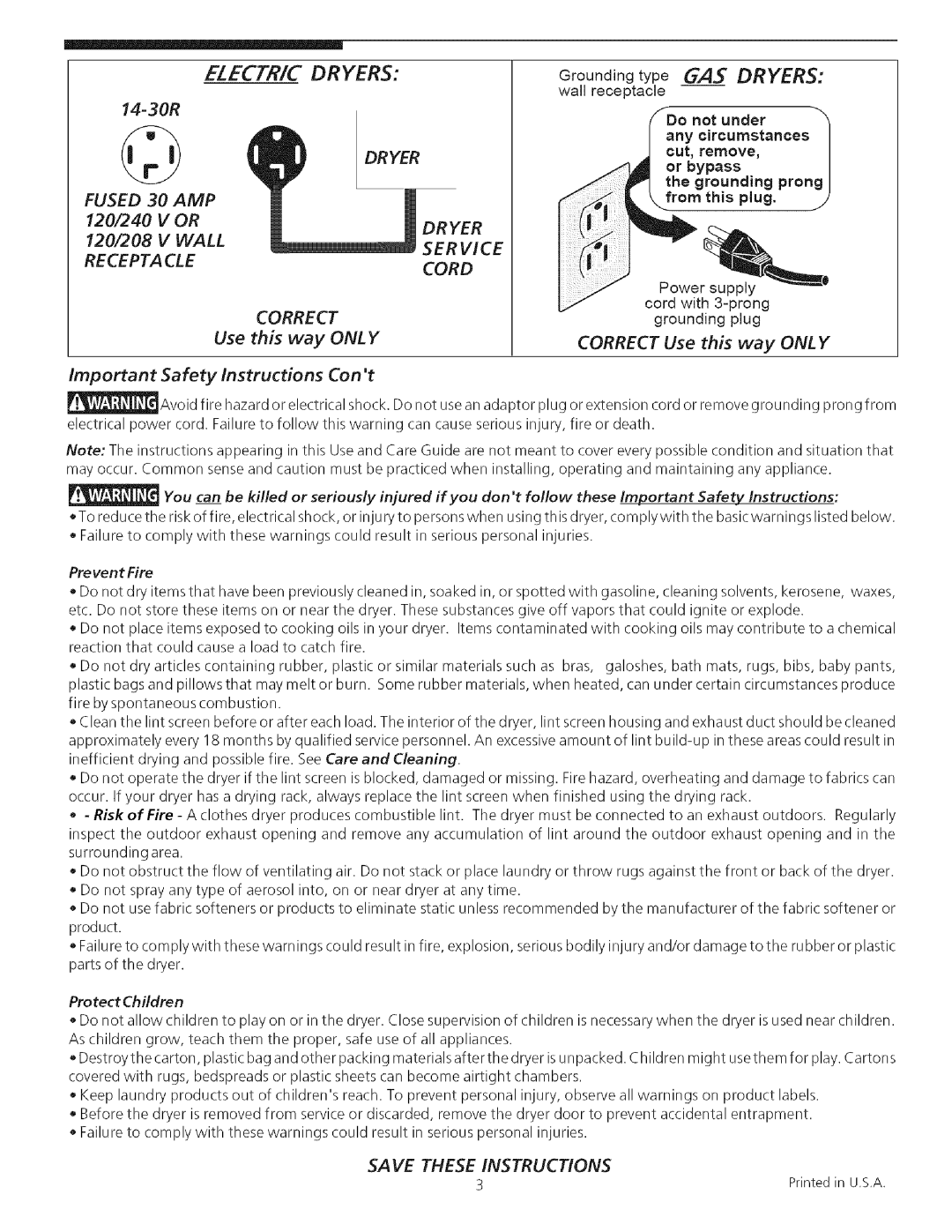 Kenmore 134914900 manual 14-30R, Use this way ONL Y Correct Use this way ONL Y, Cont 