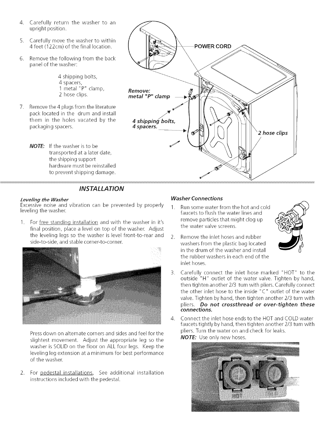 Kenmore 134966700 dimensions Metal P clamp, Hose clips, Zeve/ing the Washer, Washer Connections 