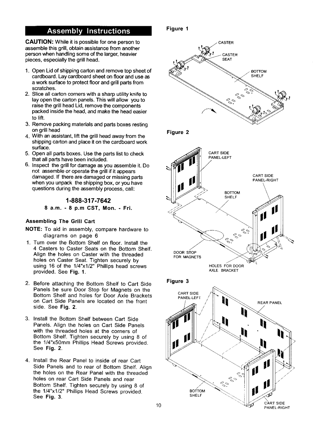 Kenmore 141 17690, 141 16690 owner manual M. 8 p.m CST, Men. Fri Assembling The Grill Cart, Panel-Right 