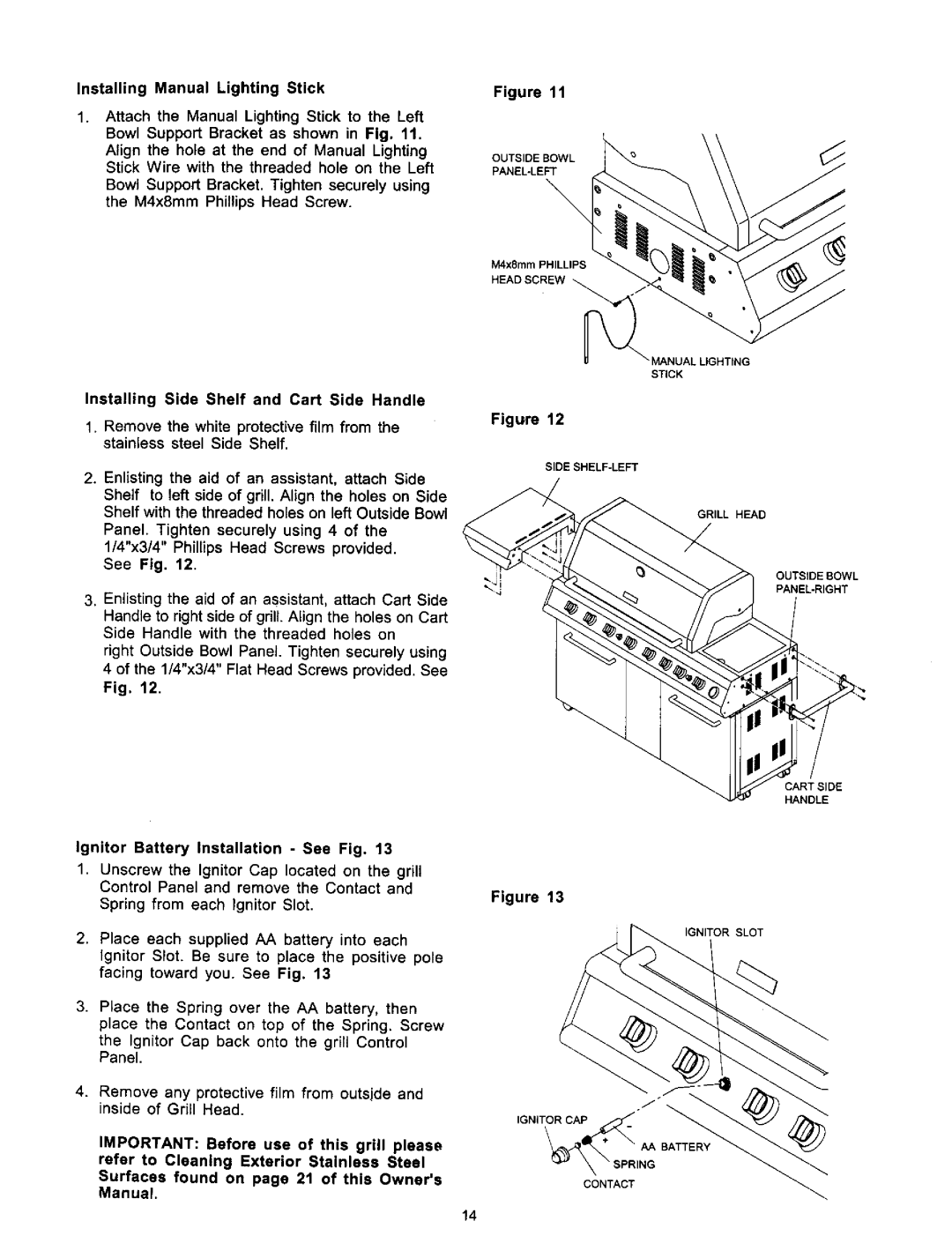 Kenmore 141 17690, 141 16690 owner manual Installing Manual Lighting Stick, Installing Side Shelf and Cart Side Handle 