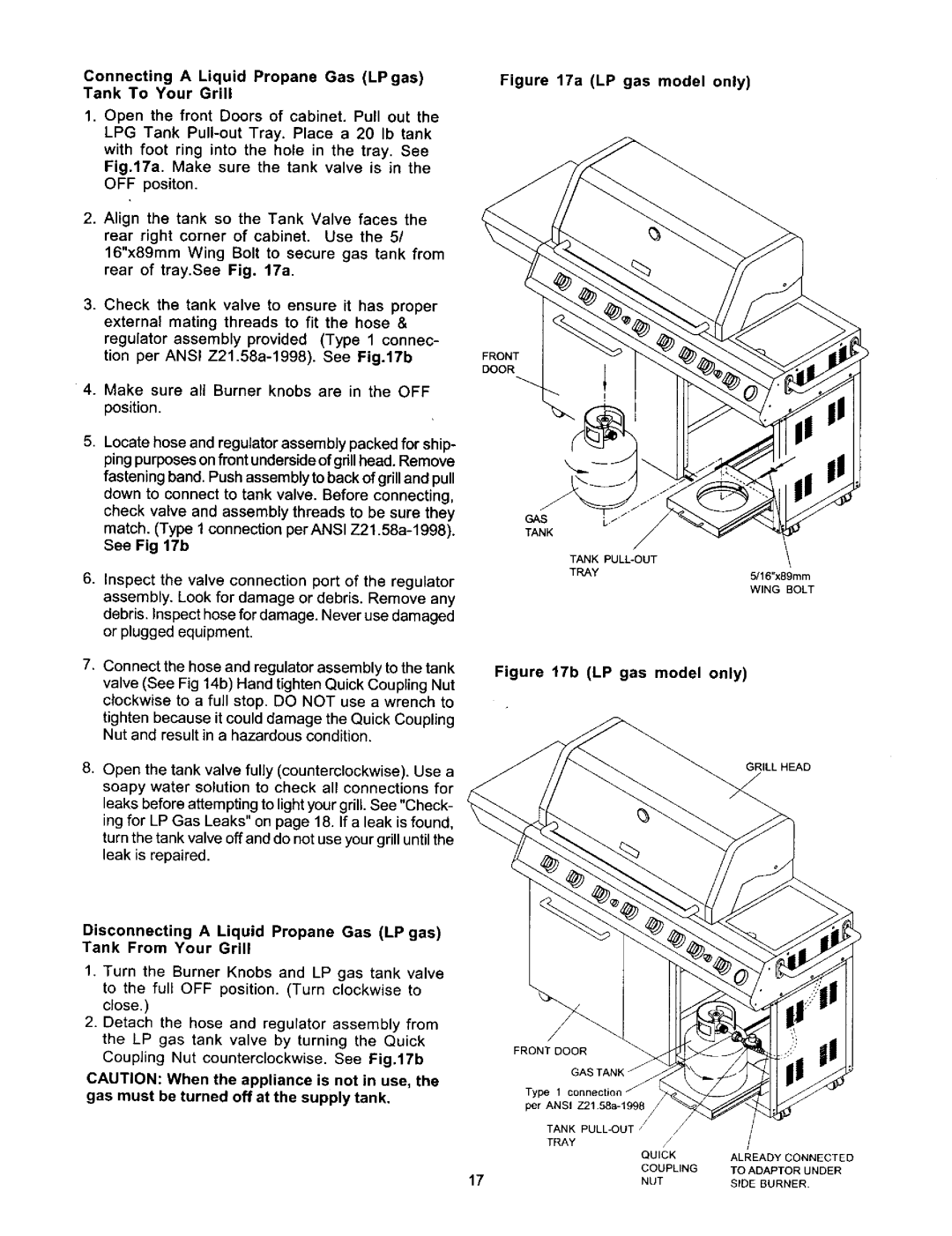 Kenmore 141 16690, 141 17690 owner manual Connecting a Liquid Propane Gas LPgas, Tank To Your Grill 