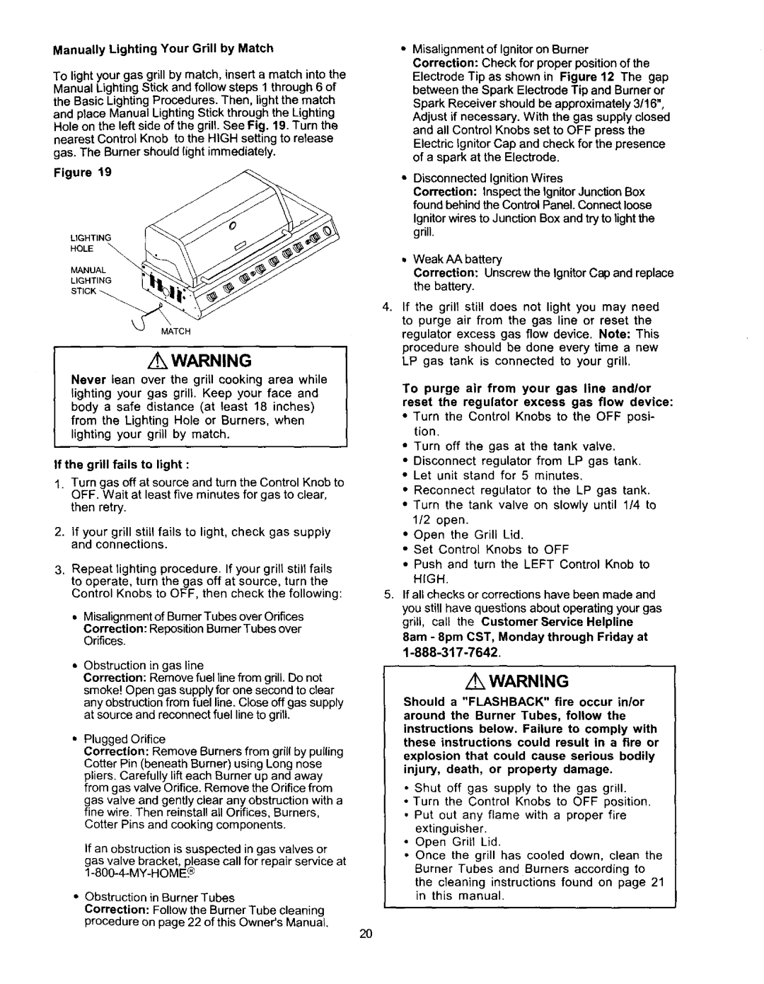 Kenmore 141 17690, 141 16690 owner manual Manually Lighting Your Grill by Match, If the grill fails to light 