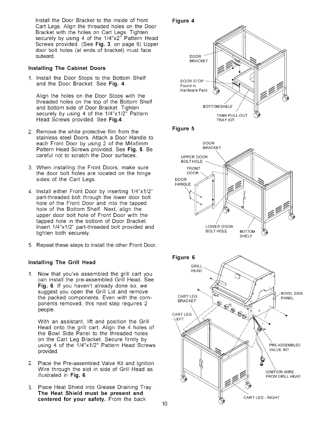 Kenmore 141.15227 owner manual Installing The Cabinet Doors, Installing The Grill Head 