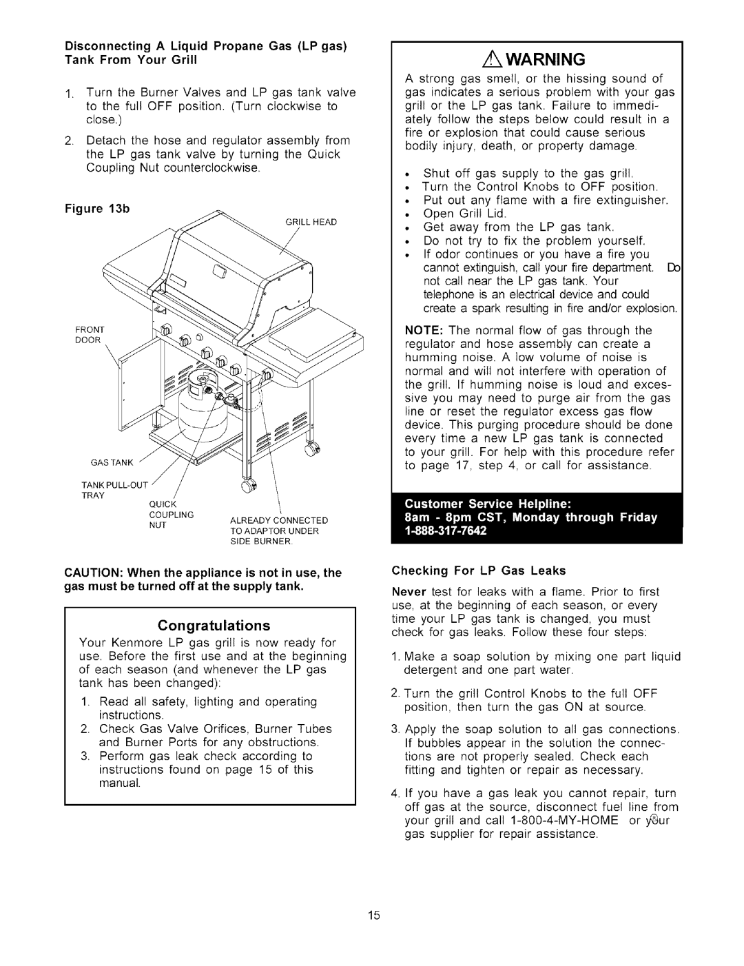 Kenmore 141.15227 owner manual Congratulations, Checking For LP Gas Leaks 