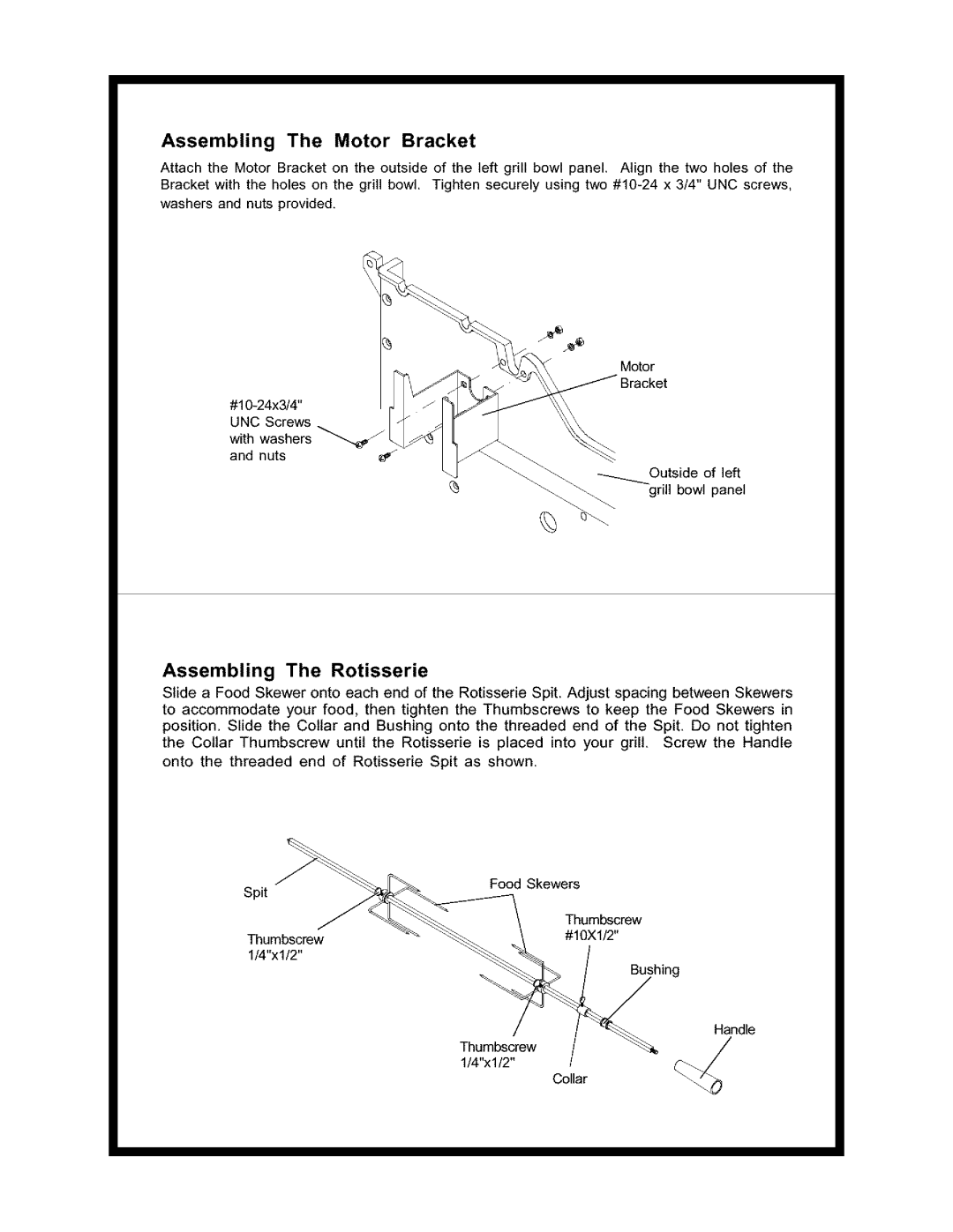 Kenmore 141.158031 owner manual Assembling The Motor Bracket, Assembling The Rotisserie 