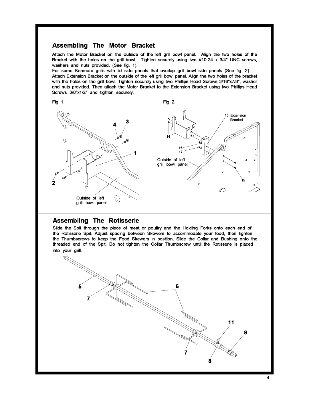 Kenmore 141.158033 manual Assembling The Motor Bracket, Assembling The Rotisserie 