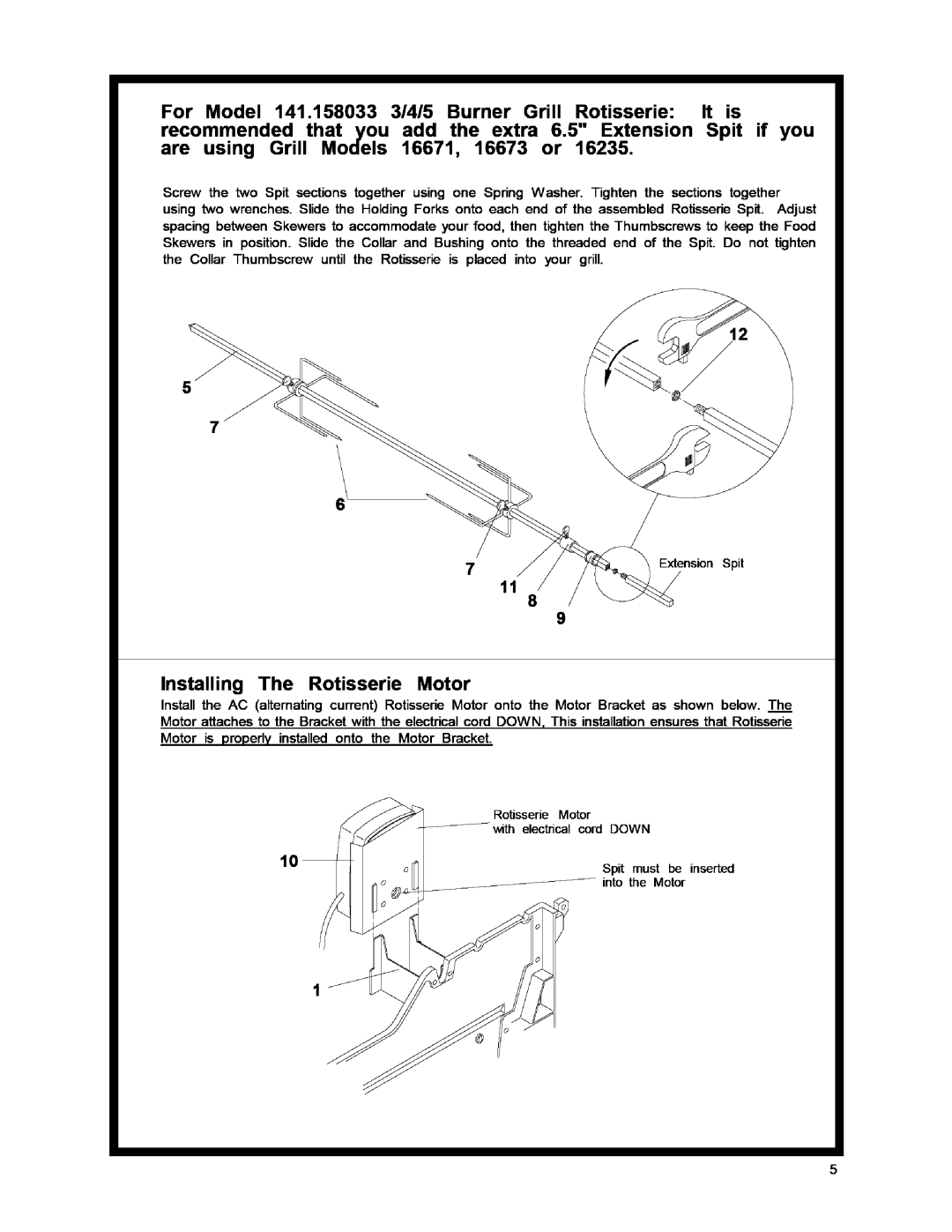 Kenmore 141.158033 manual Installing The Rotisserie Motor 