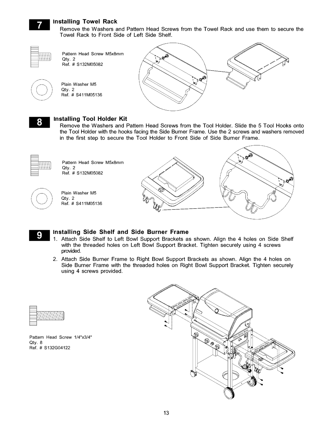 Kenmore 141.16223 owner manual Installing Side Shelf and Side Burner Frame 