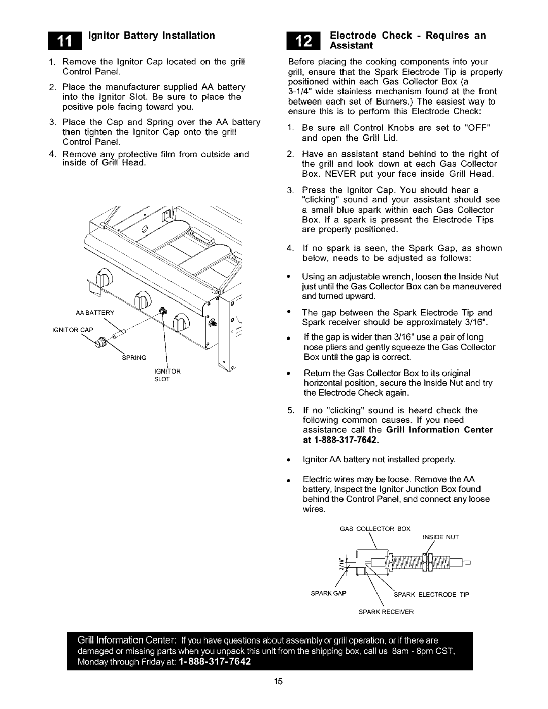 Kenmore 141.16223 owner manual Ignitor Battery Installation, Electrode Check Requires an Assistant 