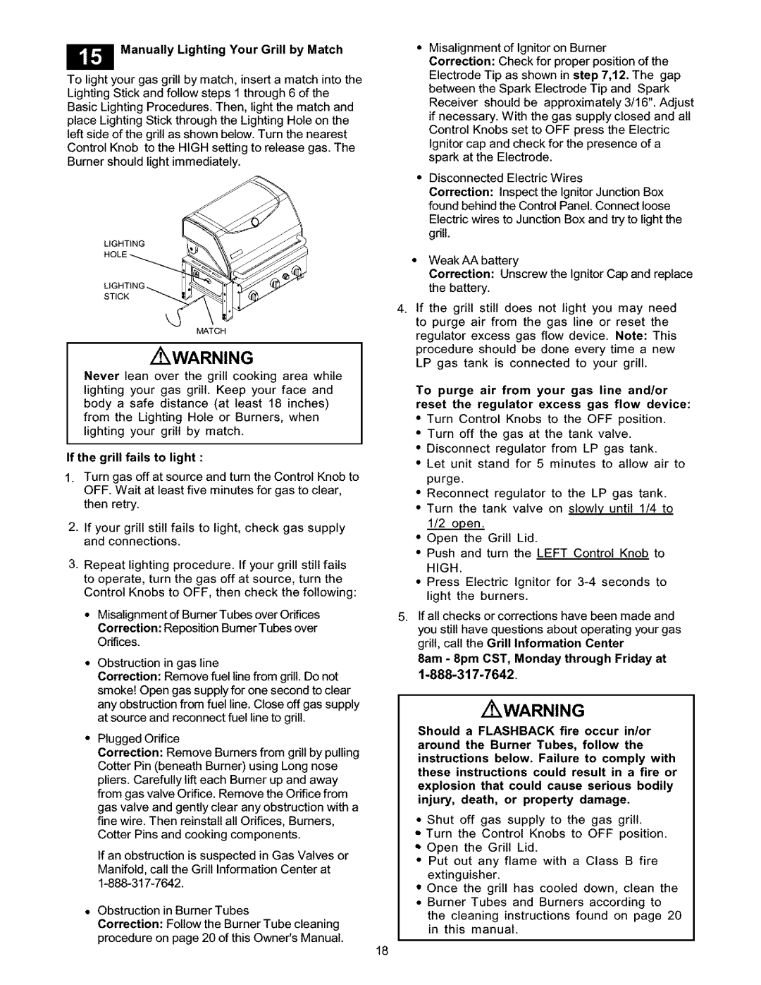 Kenmore 141.16223 owner manual Manually Lighting Your Grill by Match, Never lean over the grill cooking area while 