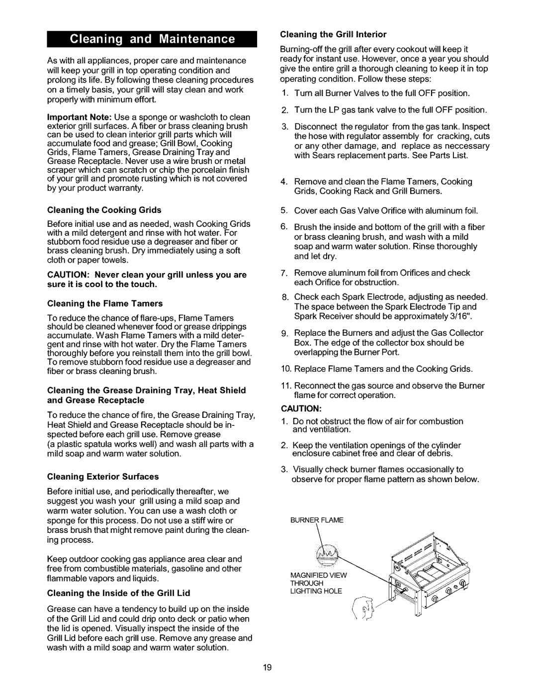 Kenmore 141.16223 owner manual Cleaning the Cooking Grids, Cleaning the Flame Tamers, Cleaning Exterior Surfaces 