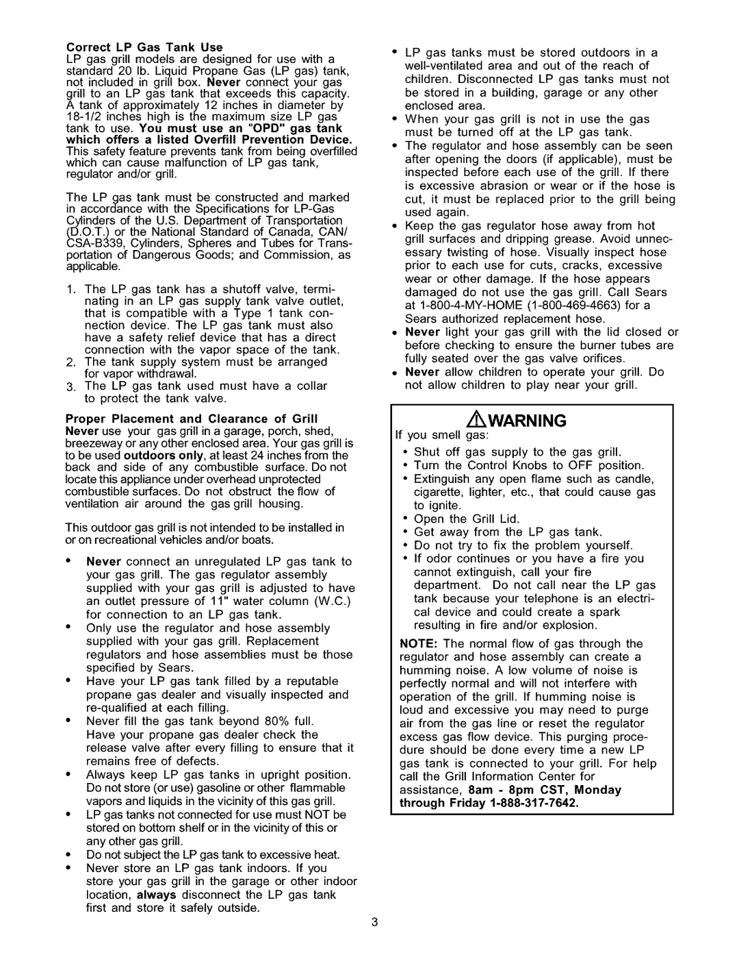 Kenmore 141.16223 owner manual Correct LP Gas Tank Use 