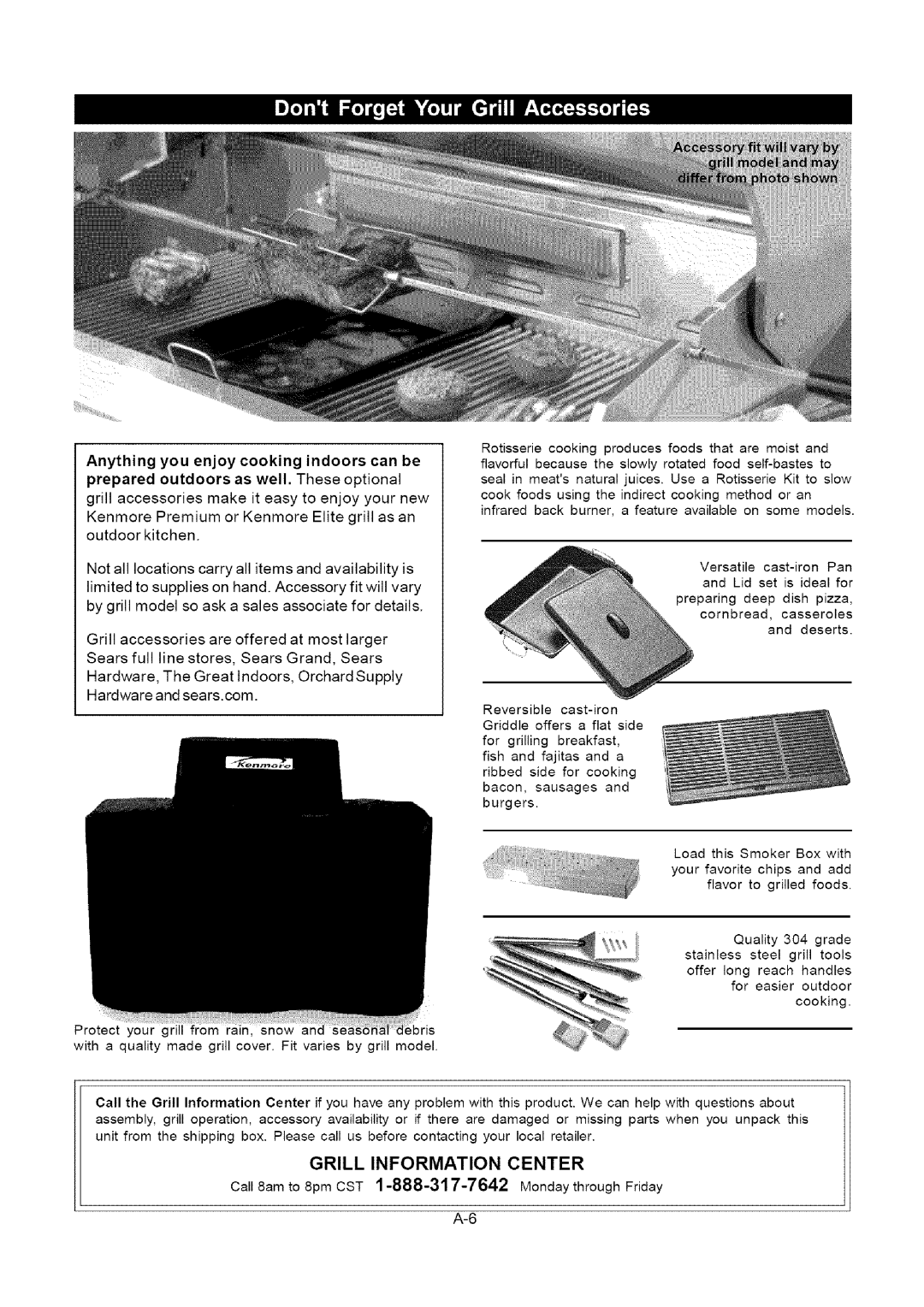 Kenmore 141.16315800 manual Grill Information Center 