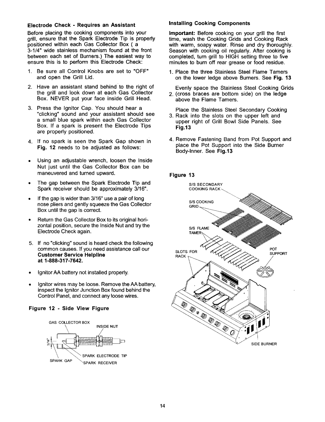 Kenmore 141.1668 Electrode Check Requires an Assistant, Customer Service Helpline at, Installing Cooking Components 