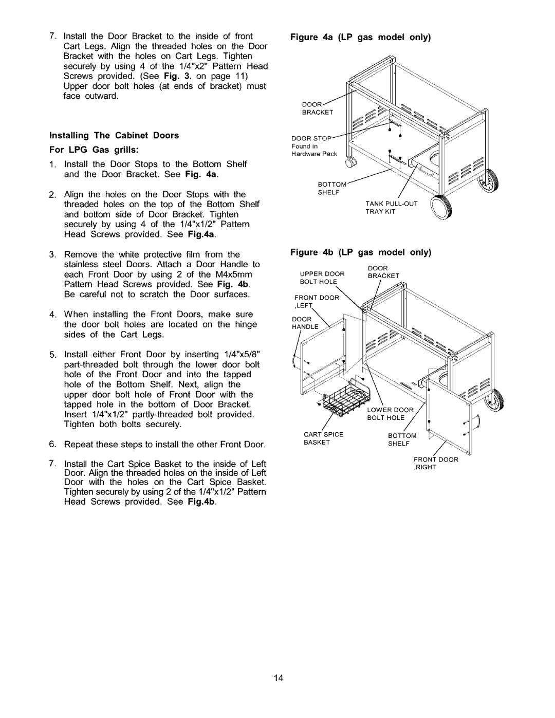 Kenmore 141.17337, 141.15337 owner manual Installing The Cabinet Doors For LPG Gas grills 