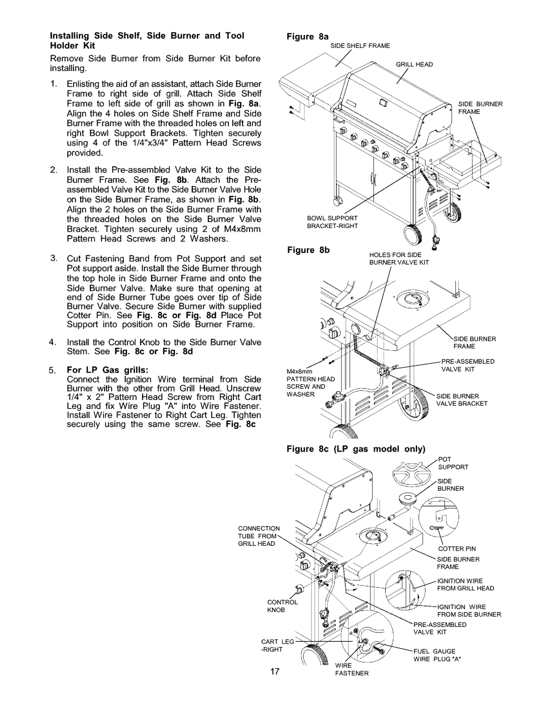 Kenmore 141.15337, 141.17337 owner manual Installing Side Shelf, Side Burner and Tool Holder Kit, Model only 