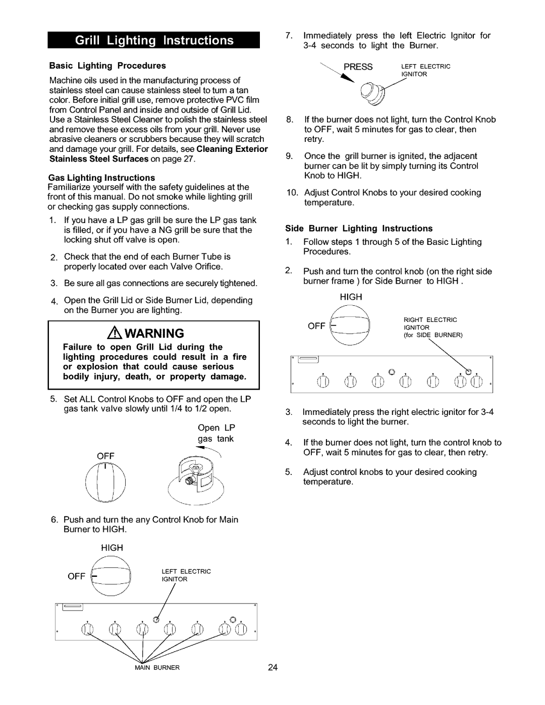 Kenmore 141.17337, 141.15337 owner manual Basic Lighting Procedures, Gas Lighting Instructions 