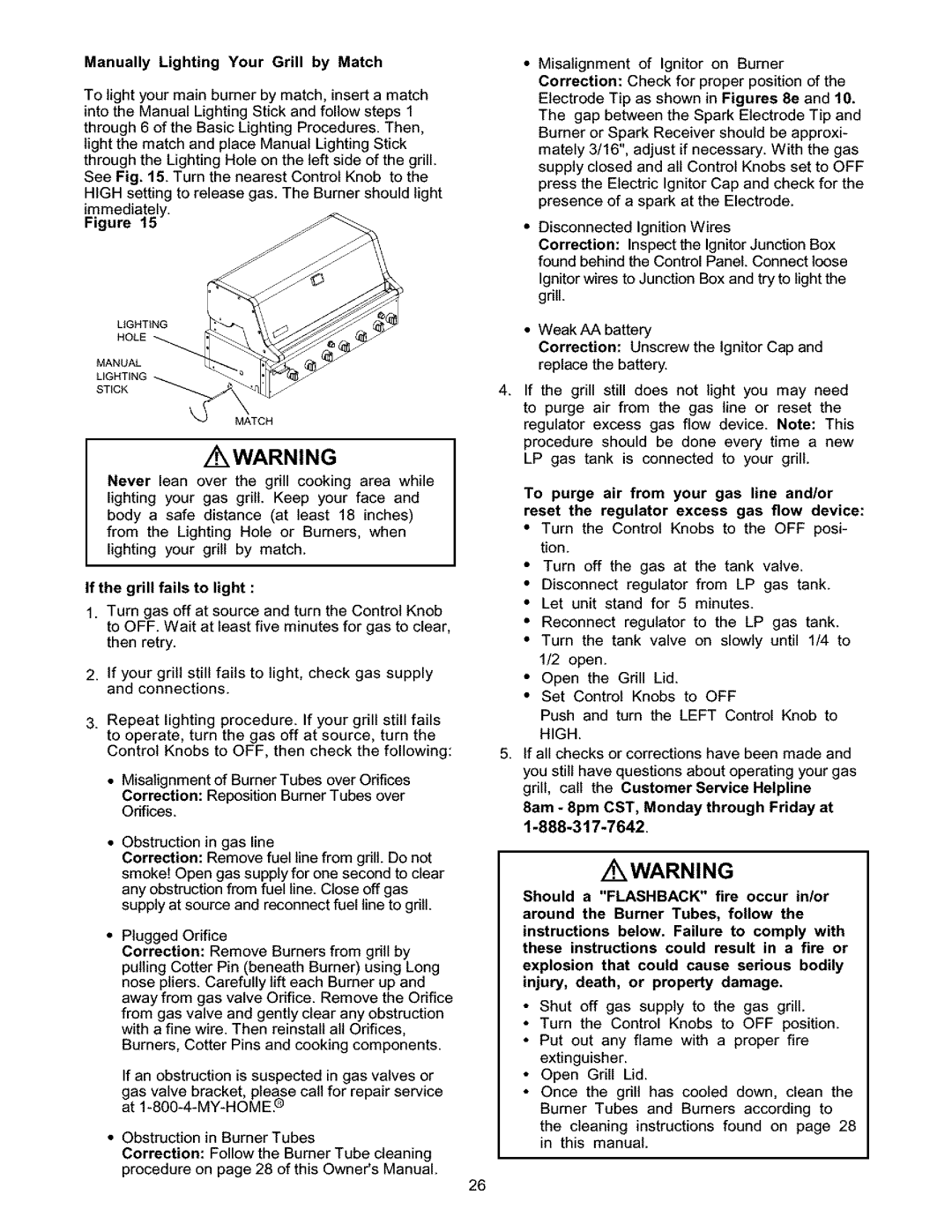 Kenmore 141.17337, 141.15337 owner manual Manually Lighting Your Grill by Match 