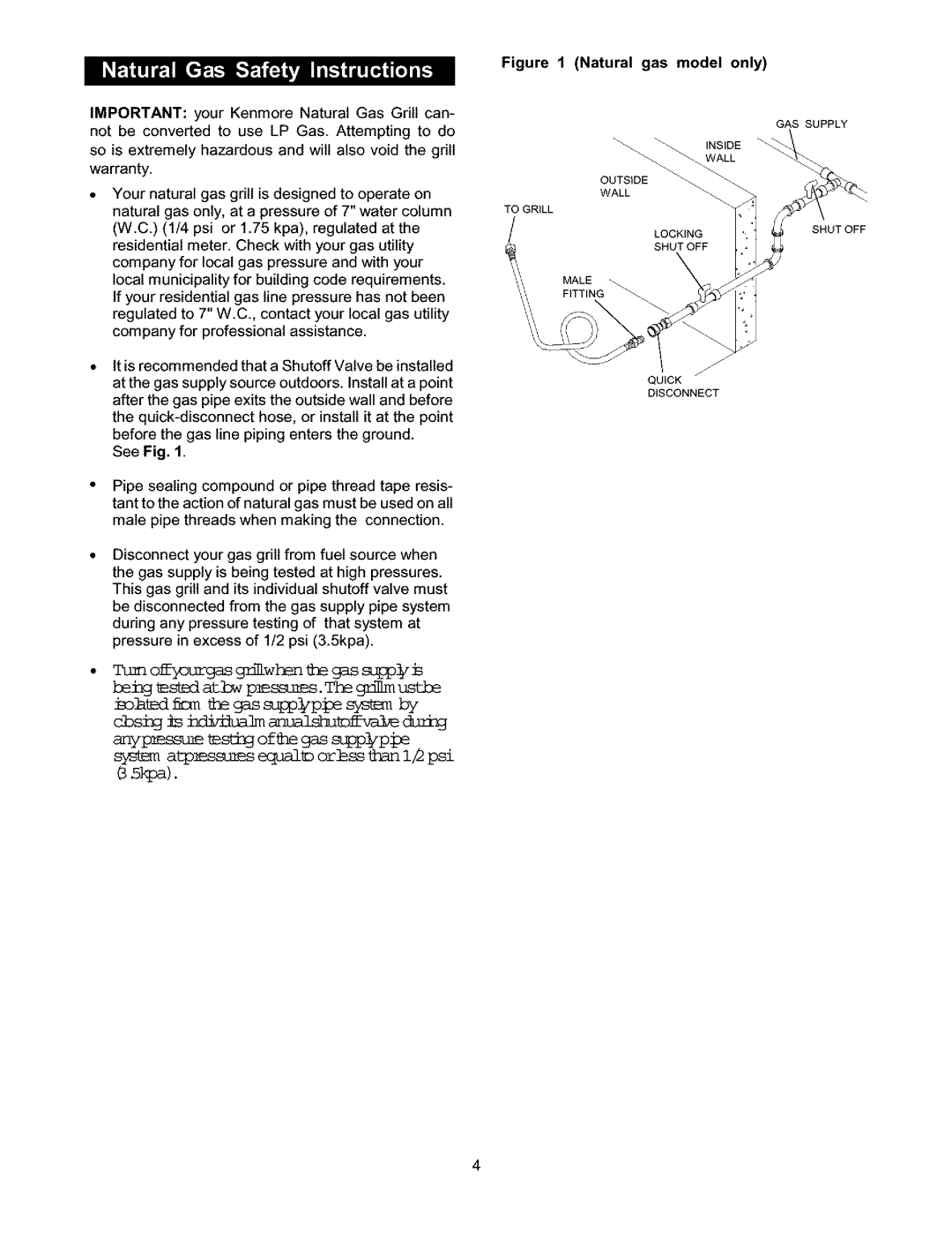 Kenmore 141.17337, 141.15337 owner manual Natural gas model only, See Fig 