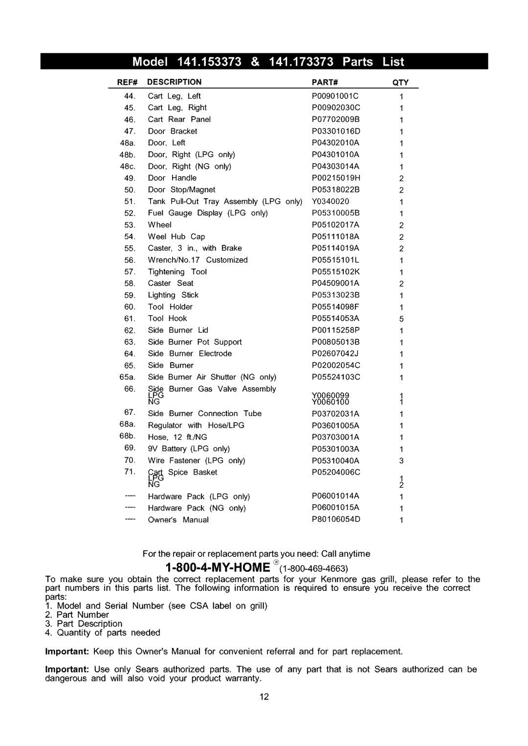 Kenmore 141.173373, 141.153373 owner manual MY-HOME1-800-469-4663 