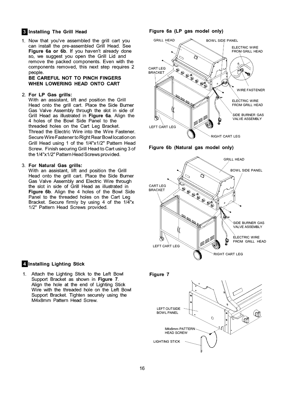 Kenmore 141.173373, 141.153373 owner manual Llnstalling The Grill Head, Imlnstalling Lighting Stick 