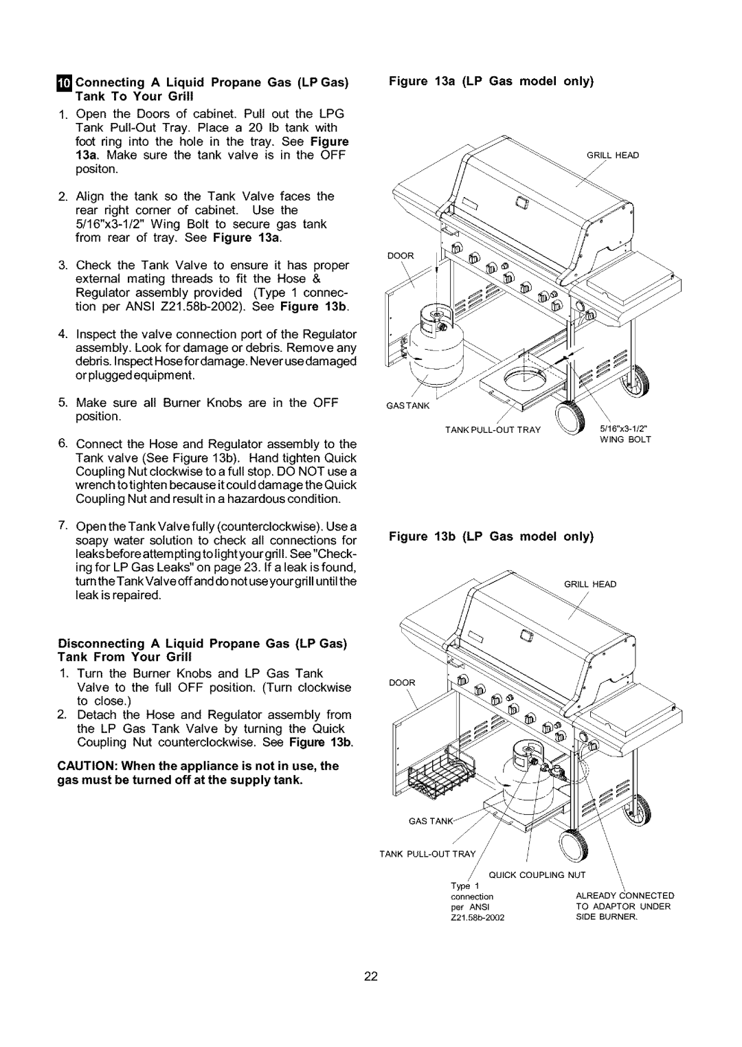 Kenmore 141.173373, 141.153373 owner manual Connecting a Liquid Propane Gas LPGas TankTo Your Grill, Door 