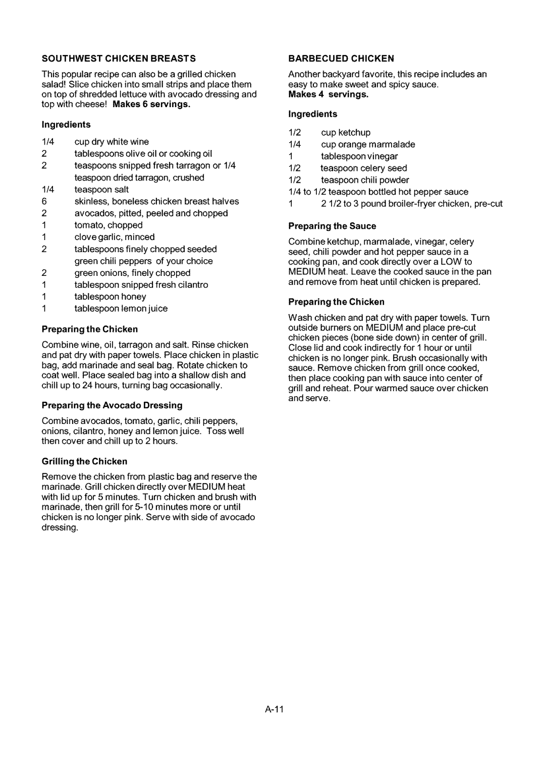 Kenmore 141.173373, 141.153373 owner manual Southwest Chicken Breasts, Barbecued Chicken 